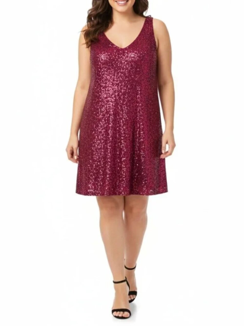 NWT 1. State Sequined Sleeveless V Neck Shift Mini Dress in Burgundy